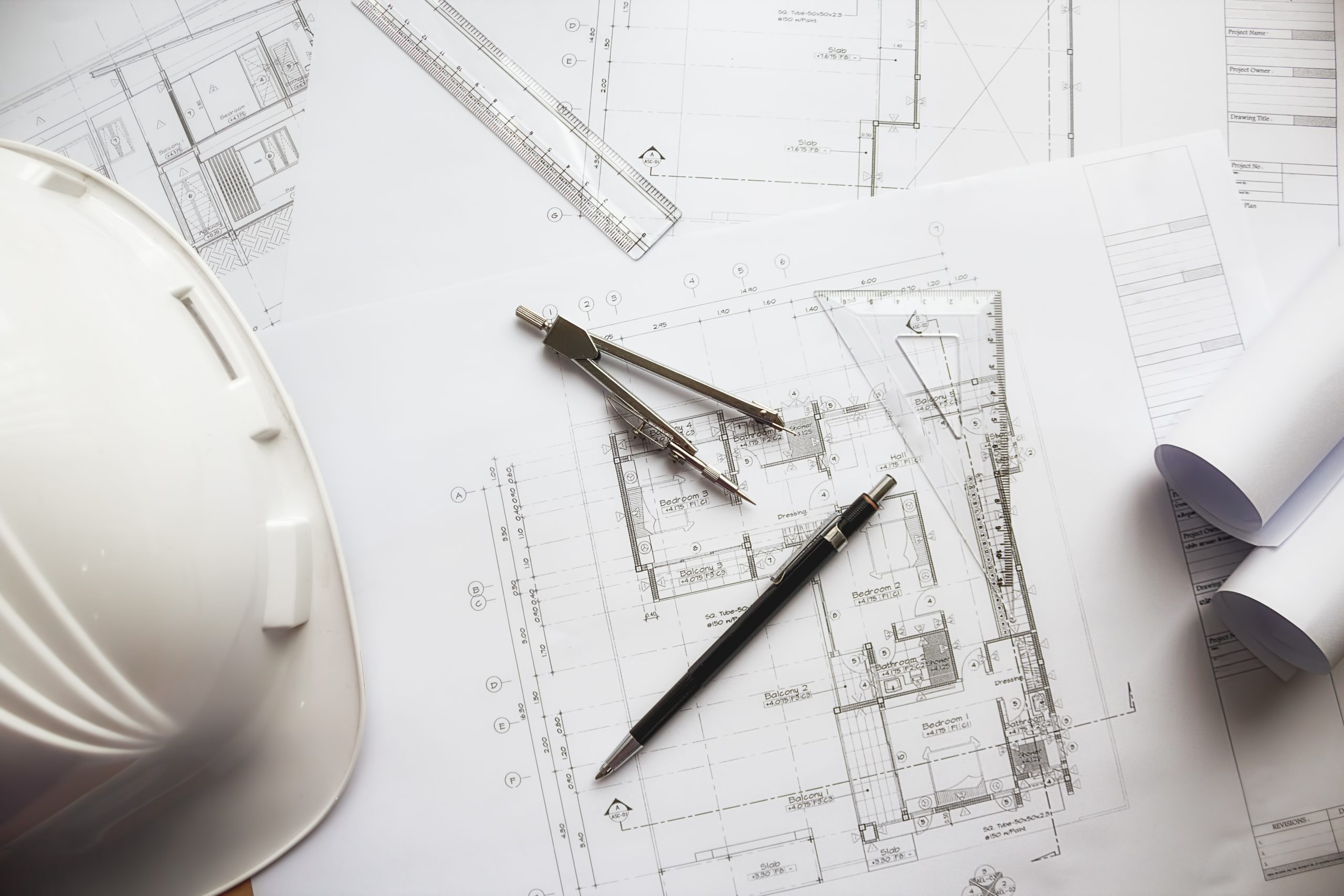 Image of engineering objects on workplace top view.Construction Image of engineering objects on workplace top view.Construction concept. Engineering tools.Vintage tone retro filter effect,soft focus(selective focus)